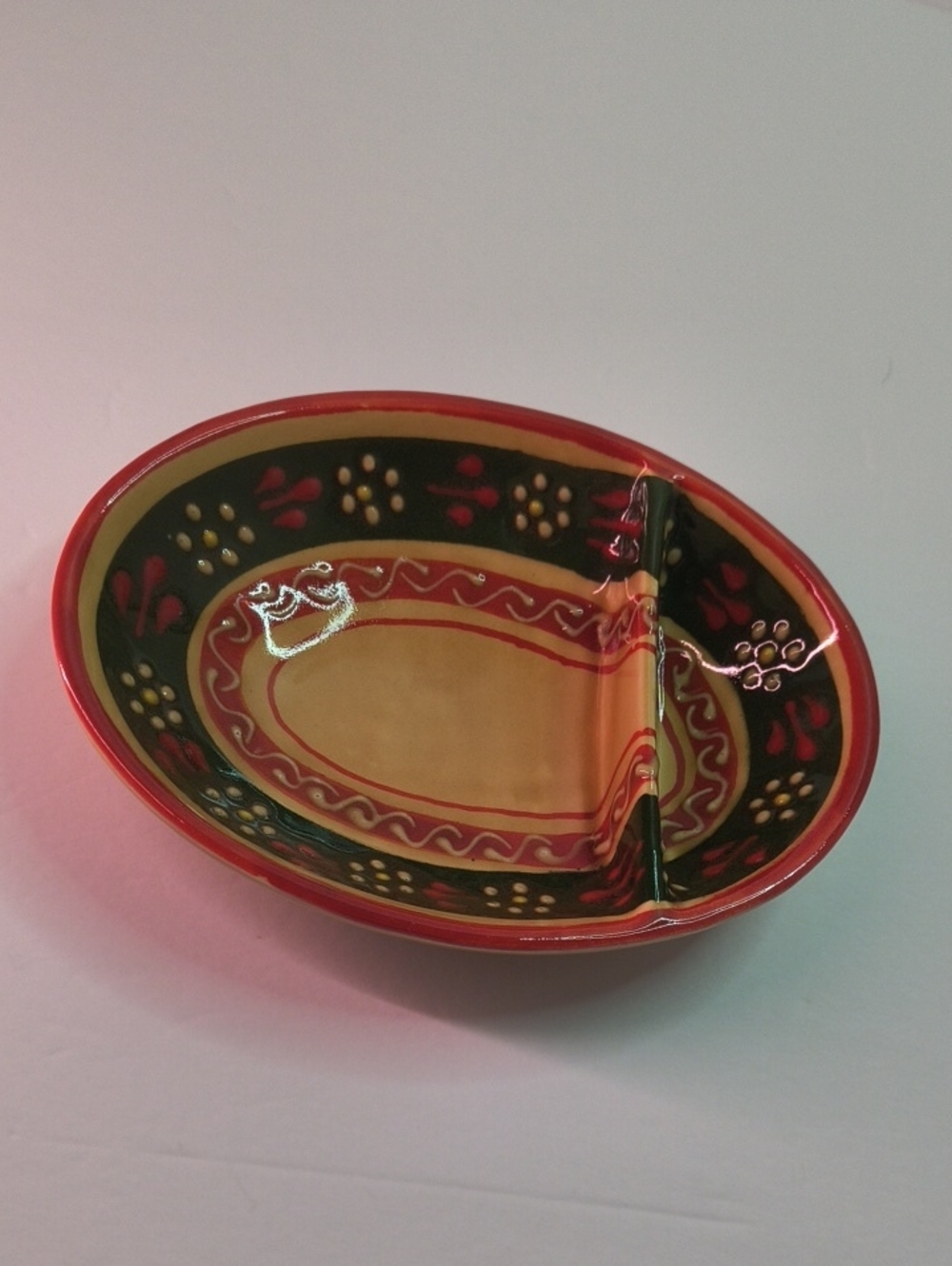 Vintage Hand-Painted Ceramic Olive & Tapas Serving Dish with Pit Holder
